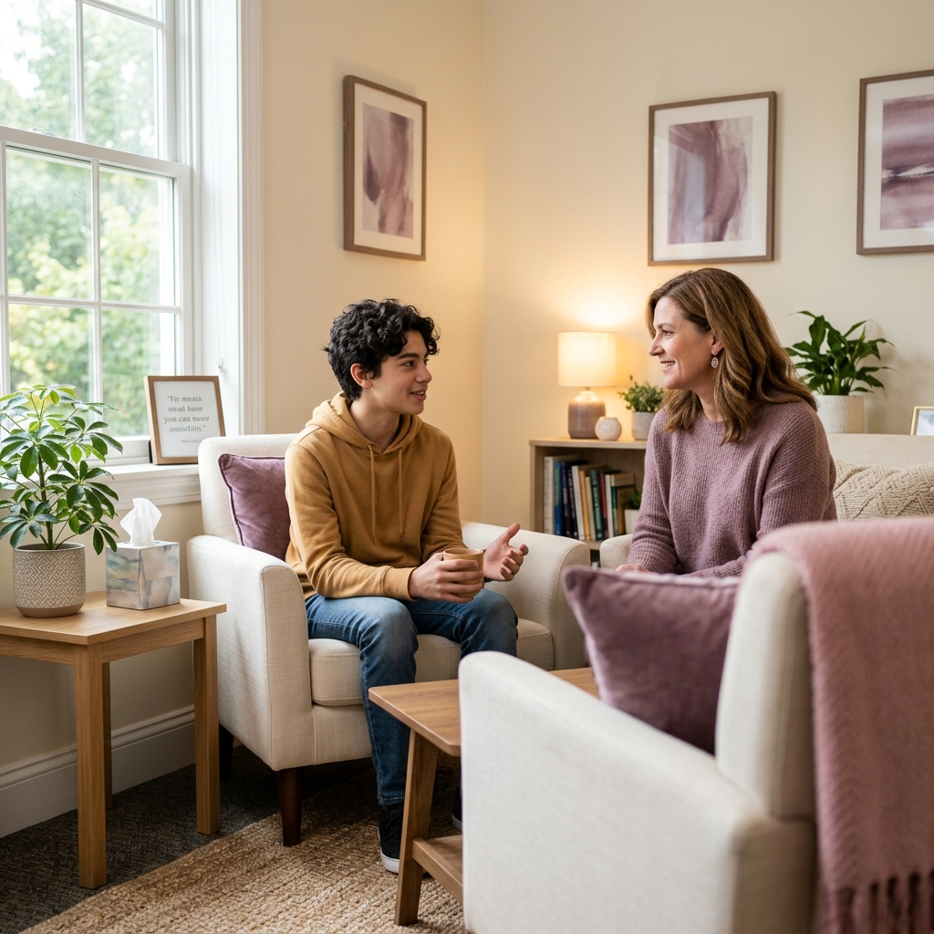 Young person talking to a therapist