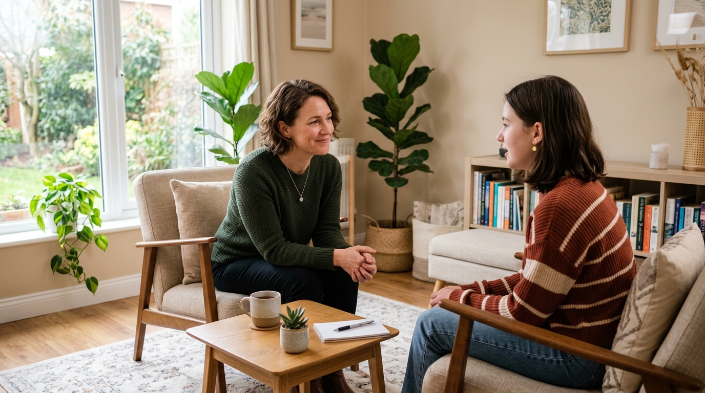 Teenager in a supportive conversation with a practitioner
